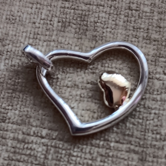 Silver Heart With A Gold Heart Within Pendant - Picture 1 of 7